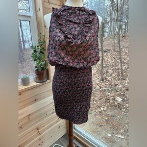 Free People High Neck Peplum Floral Ruched Dress L